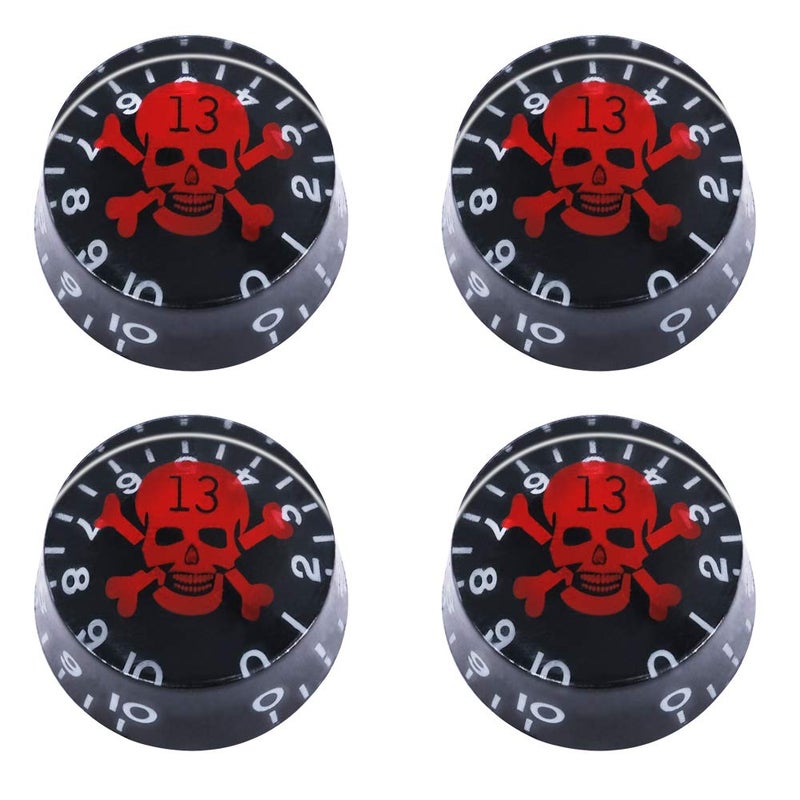 mxuteuk 4pcs Skull Electric Guitar Knob Bass Top Hat Knobs Speed Volume Tone Knob AMP Effect Pedal Control Knobs Black With Red KNOB-S10 - Image 1